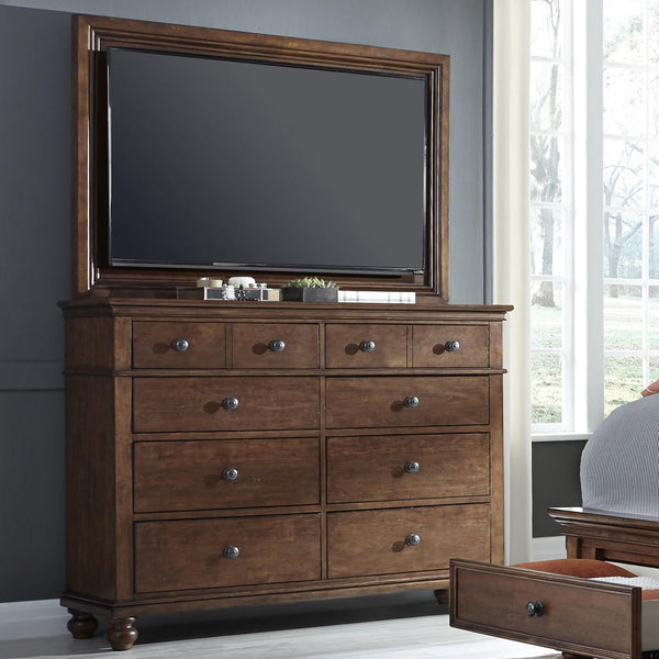 Aspen Home Oxford 8-Drawer Dresser Oxford I07 Chesser with TV Frame - Brown Whiskey IMAGE 1