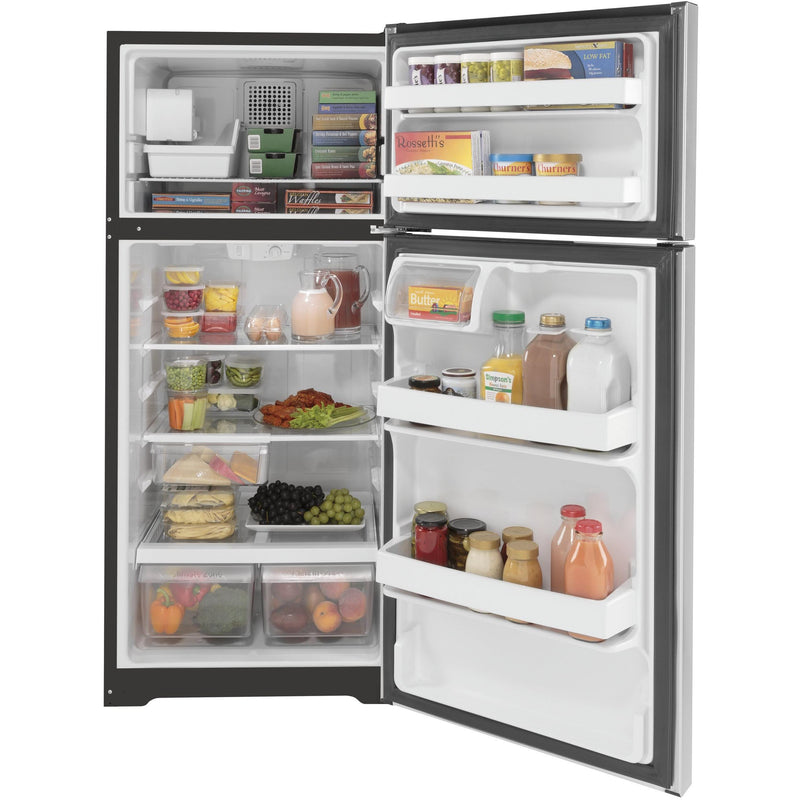 GE 28-inch, 16.6 cu.ft. Freestanding Top Freezer Refrigerator with Internal Ice Maker GIE17GSNRSS IMAGE 2