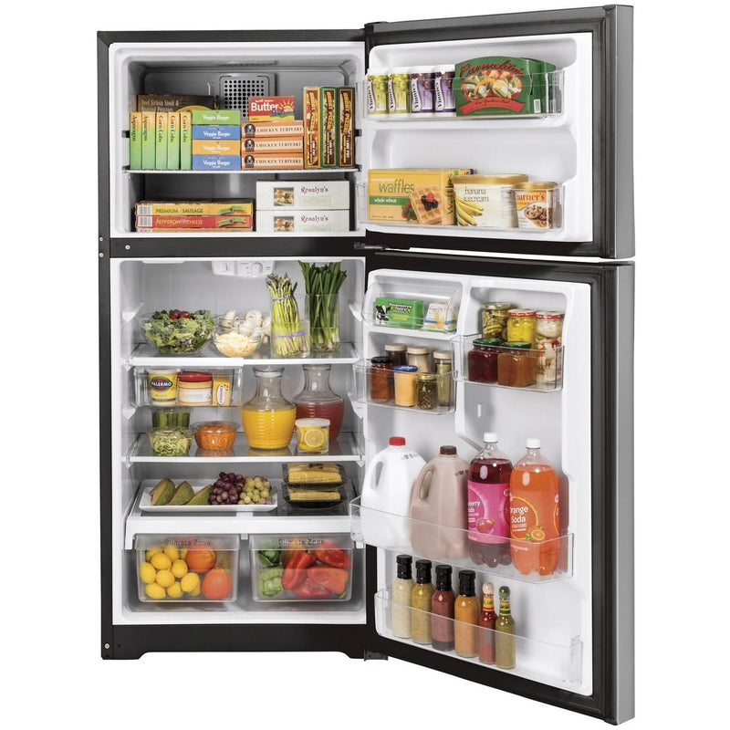 GE 30-inch, 19.2 cu. ft. Top Freezer Refrigerator with edge-to-edge glass shelves GTE19JSNRSS IMAGE 3