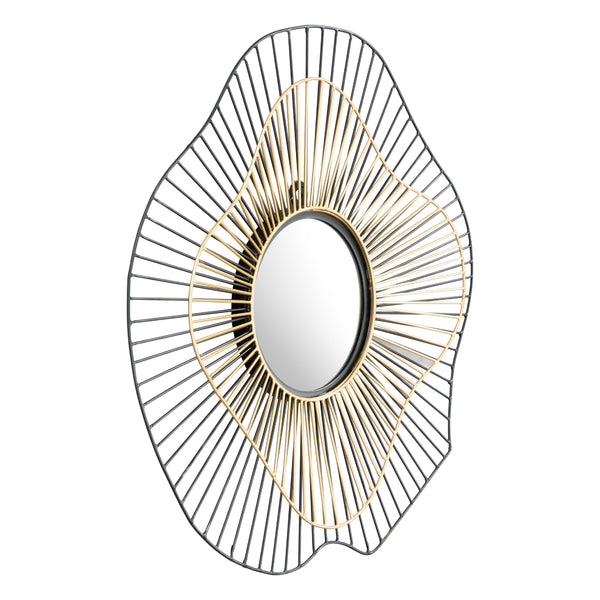 Zuo Comet A12217 Round Mirror - Black & Gold IMAGE 1