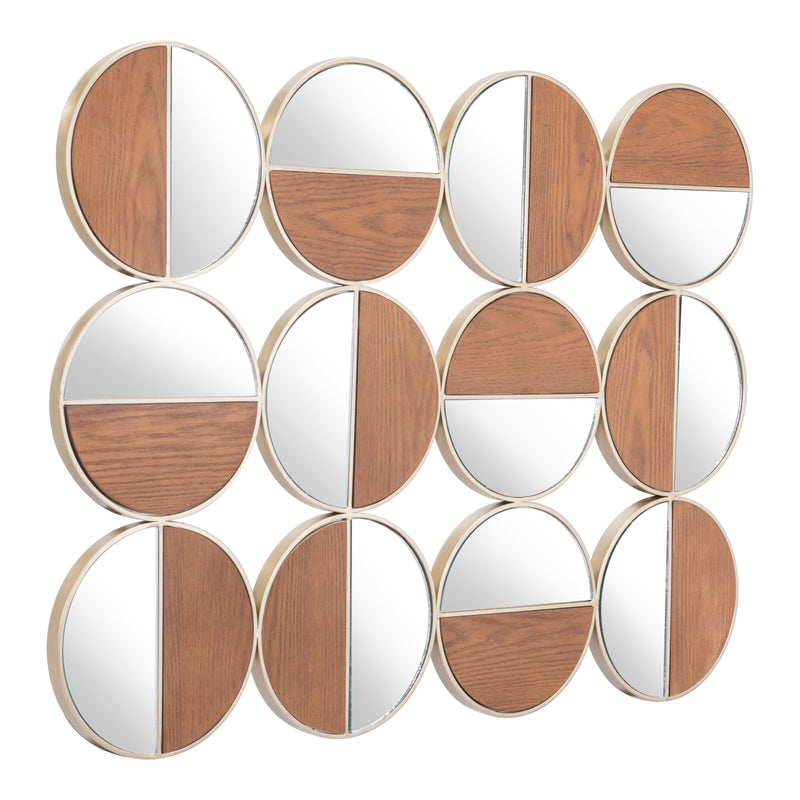 Zuo Cycle A12201 Round Mirror - Gold & Walnut IMAGE 1