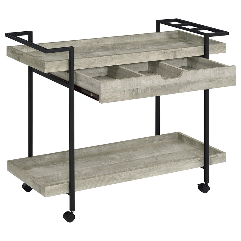 Coaster Furniture Ventura 181005 2-Tier Bar Cart with Storage Drawer - Grey Driftwood IMAGE 3