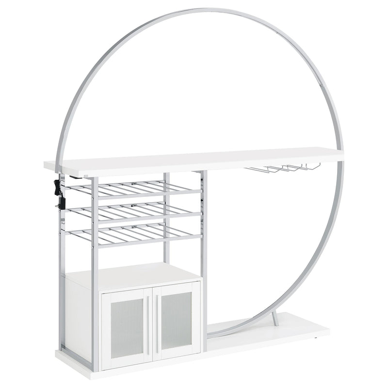 Coaster Furniture Risley 182798 2-Door Circular LED Home Bar with Wine Storage - White High Gloss IMAGE 1