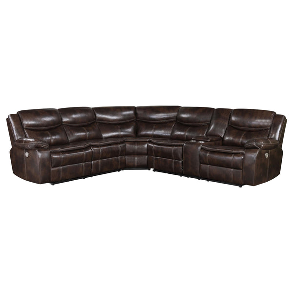 Coaster Furniture Sycamore 610190P Upholstered Power Reclining Sectional Sofa - Dark Brown IMAGE 1