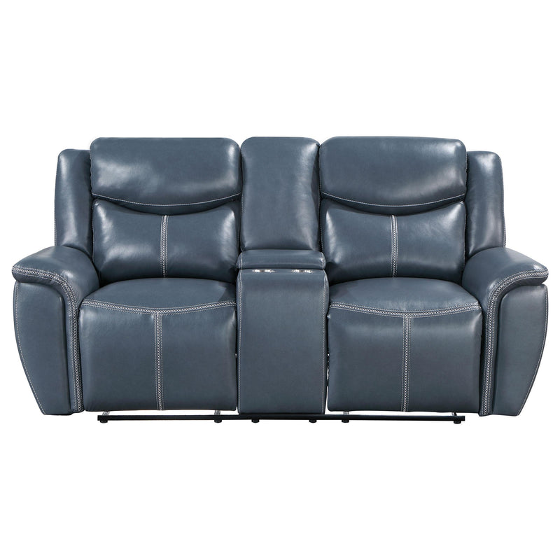 Coaster Furniture Sloane Reclining Leather Look Loveseat with Console 610272 IMAGE 4