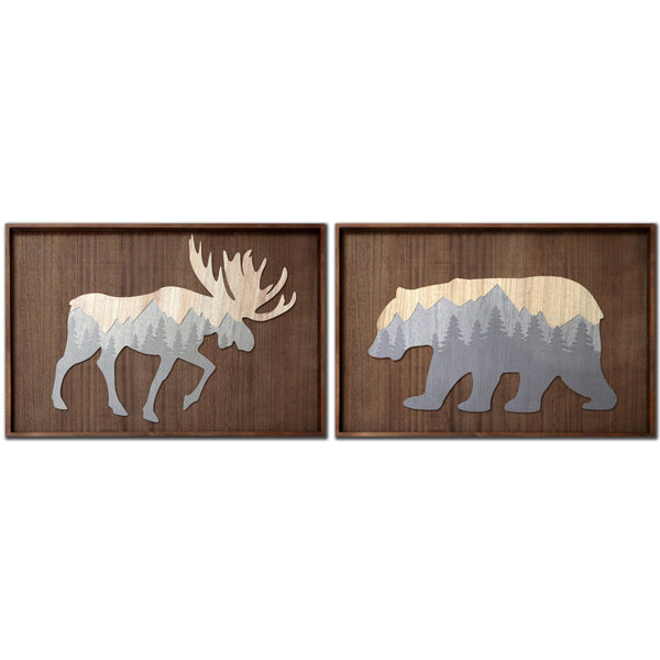 Streamline Art XWDO2342 Brown Wood Animals Set of 2 IMAGE 1