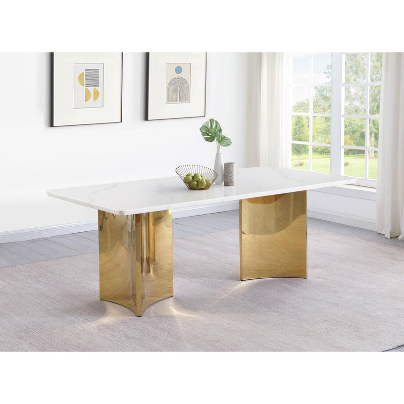 Coaster Furniture Tevlin Dining Table with Marble Top and Pedestal Base 108261 IMAGE 2