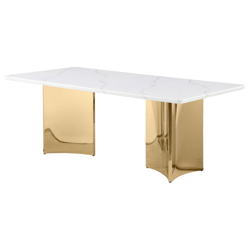 Coaster Furniture Tevlin Dining Table with Marble Top and Pedestal Base 108261 IMAGE 4