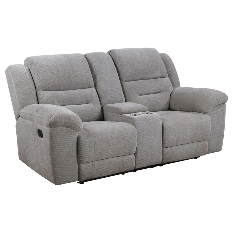 Coaster Furniture Gilson Reclining Fabric Loveseat with Console 602552 IMAGE 1